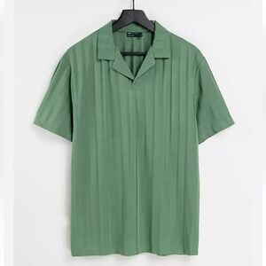 Asos Design Relaxed Polo T-shirt in Khaki rib with Revere Collar